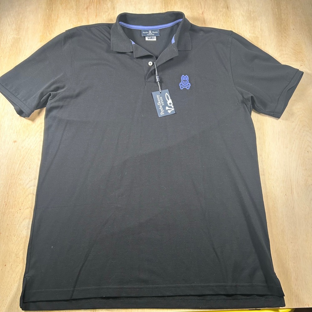 Psycho Bunny Mens Black Pima Cotton Polo Shirt Size 9 XXXL 26KN423 Purple Logo